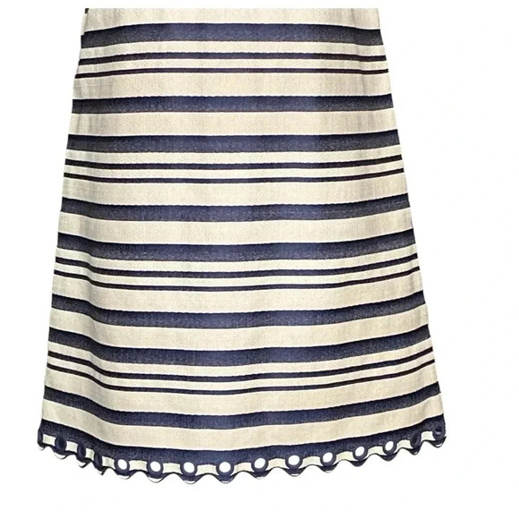 J CREW | Navy/Cream Scalloped Trim Striped Shift Dress with Grommets Size 6 - Picture 11 of 15